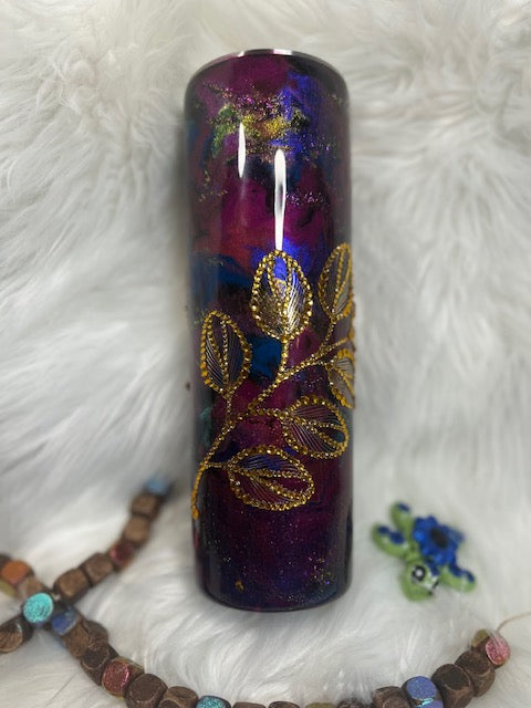 30oz Floral Rhinestone over ink swirl