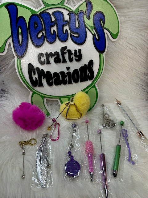 Beadable Items..pen, pencil, wax pencil, keychain, bookmark, straw topped, stylus, snowglobe poker
